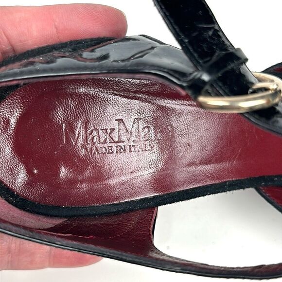 MaxMara Black Heels Suede Patent Leather Peep Toe Mary Jane Italy 40 US 10 - Picture 13 of 16